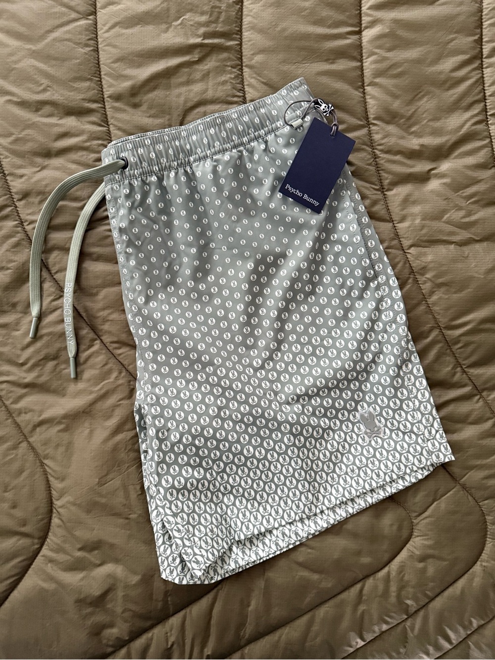 Psycho Bunny Bendigo all over printed swim trunks, sage green